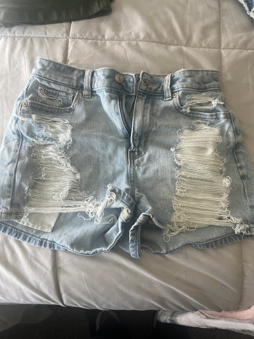 American Eagle Outfitters Light Blue Distressed Denim Shorts